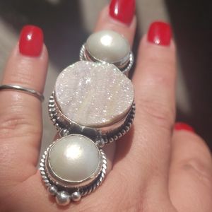 🤯Sterling Silver Druzy and Pearl Ring🤯